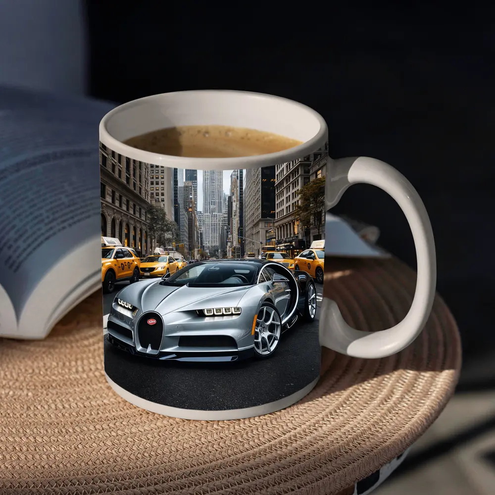 Bugatti Chiron Silver New York City Street – Mugs