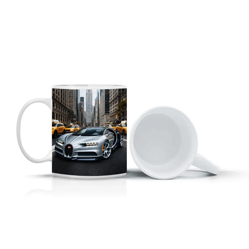 Bugatti Chiron Silver New York City Street – Mugs