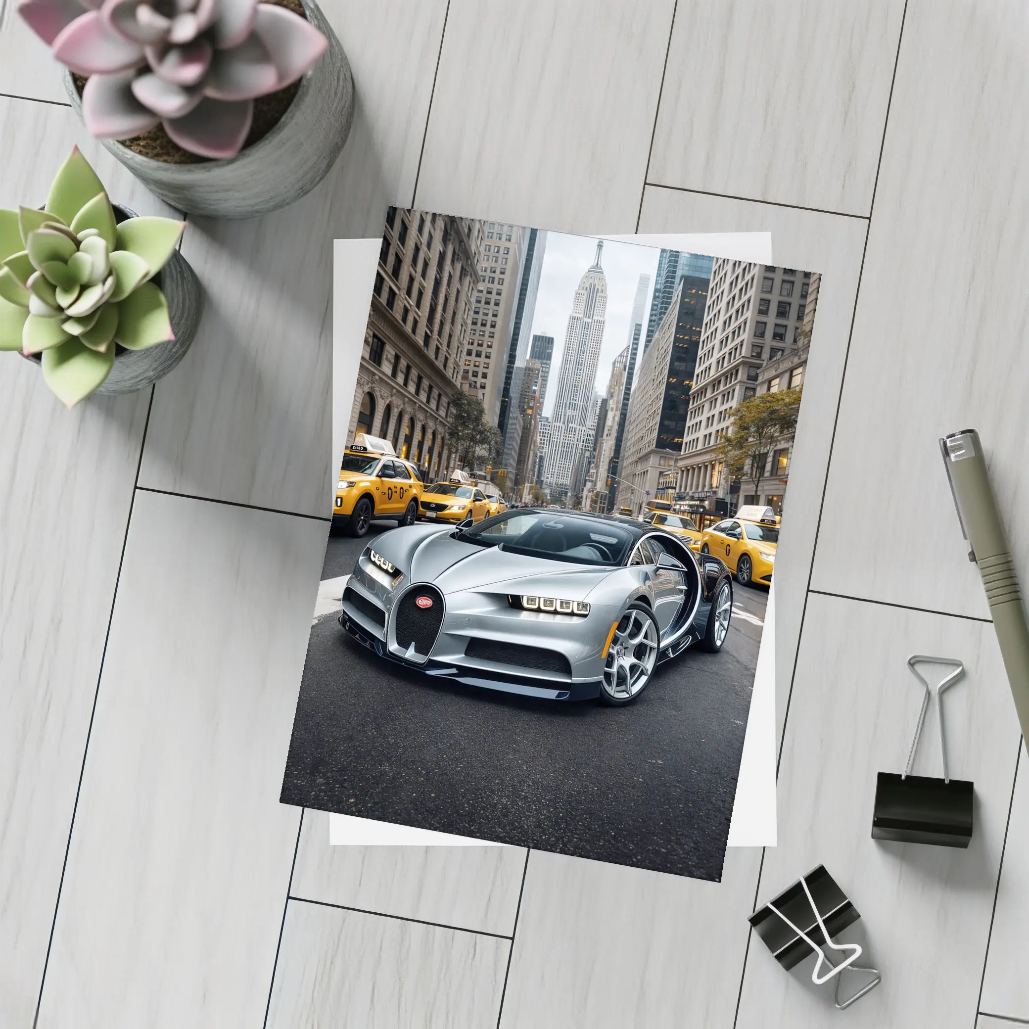 Bugatti Chiron Silver New York City Street – Postcards