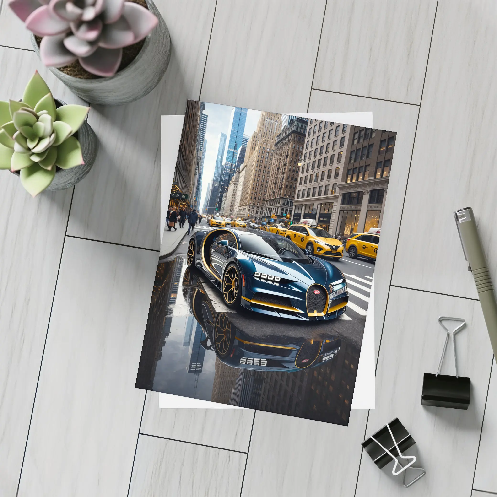 Bugatti Chiron Cruising Wet New York Streets – Postcards