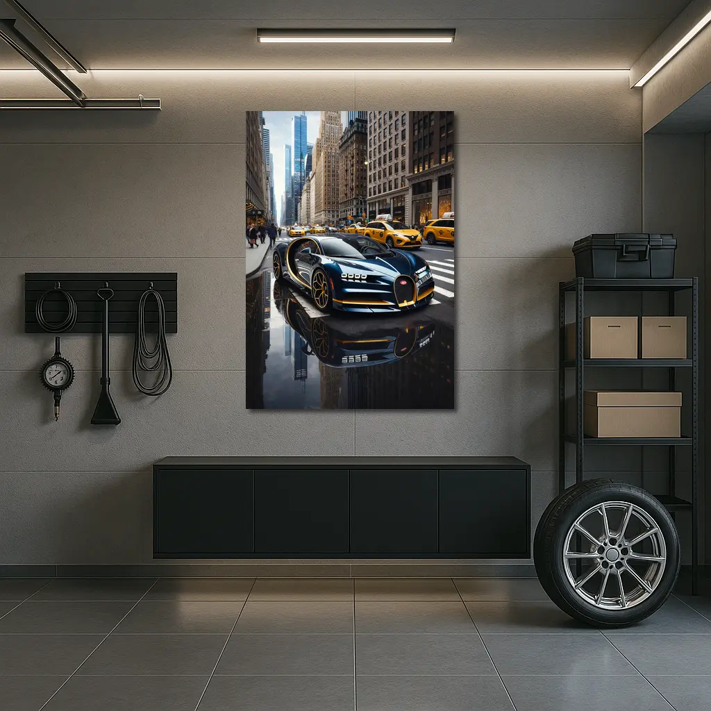 Bugatti Chiron Cruising Wet New York Streets – Wall Art