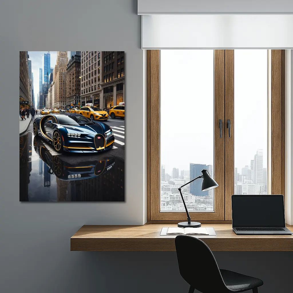 Bugatti Chiron Cruising Wet New York Streets – Wall Art