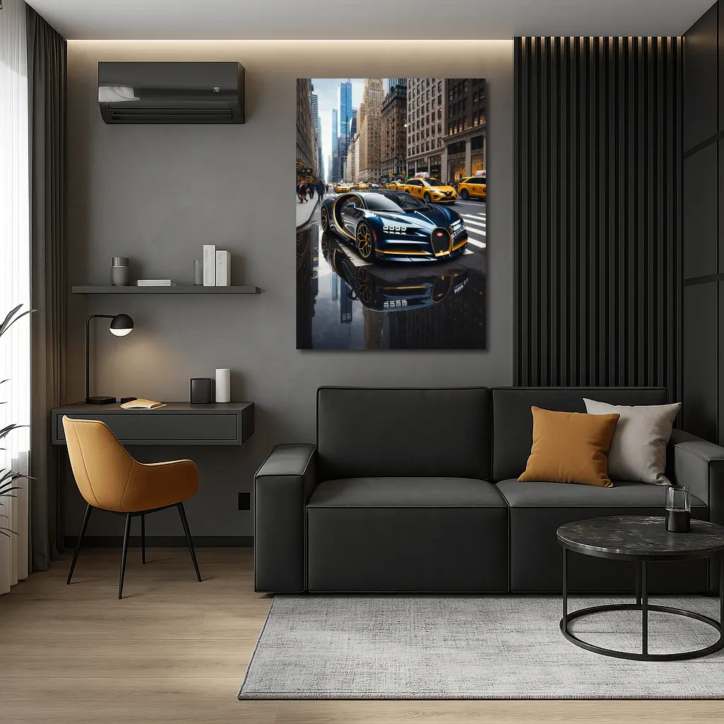 Bugatti Chiron Cruising Wet New York Streets – Wall Art