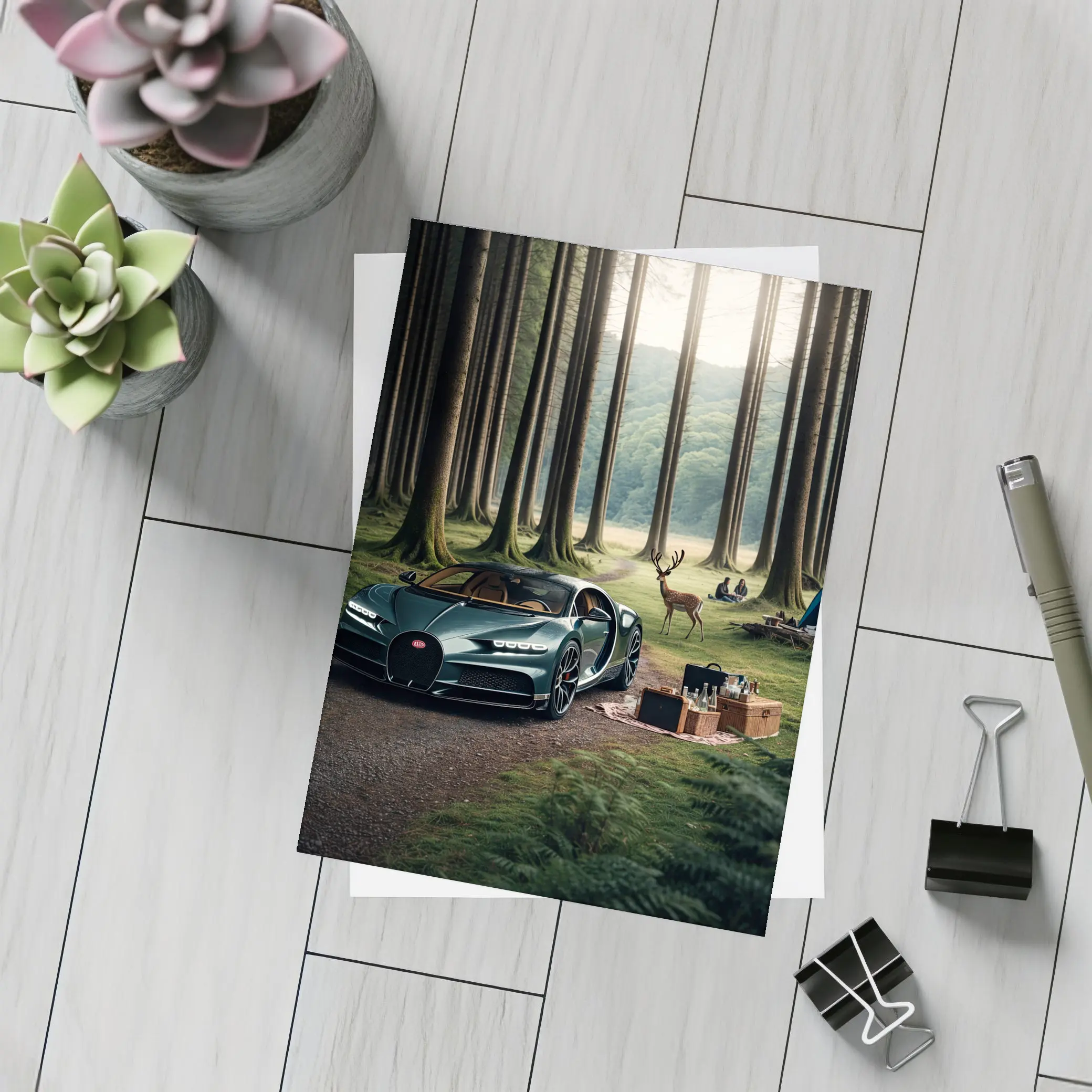 Bugatti Chiron Parked In Forest Clearing – Postcards