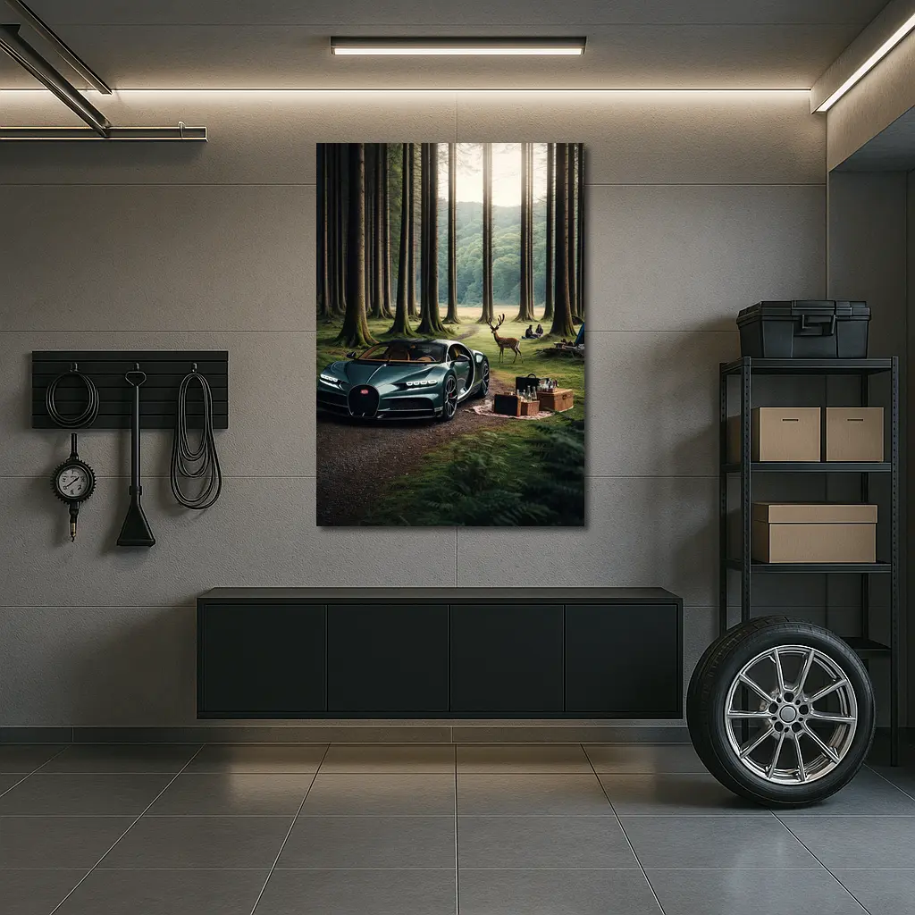 Bugatti Chiron Parked In Forest Clearing – Wall Art