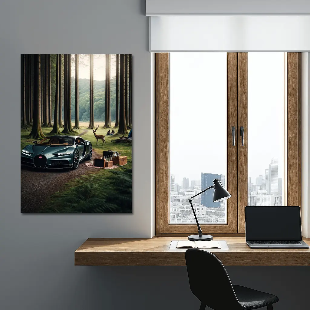 Bugatti Chiron Parked In Forest Clearing – Wall Art