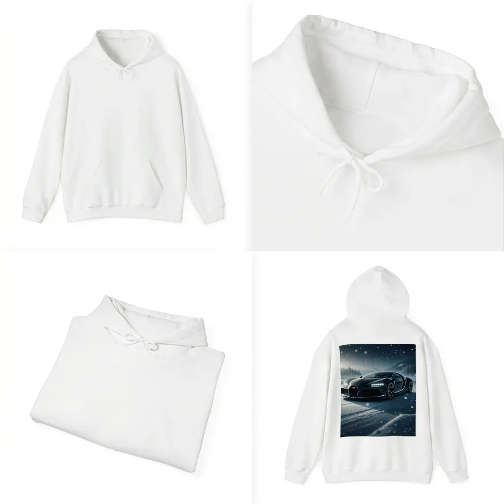 Bugatti Chiron Black Car Snowy Night – Hoodies