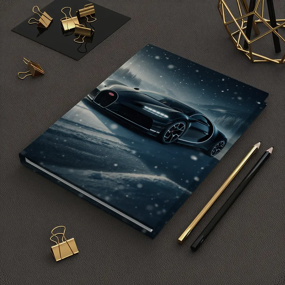 Bugatti Chiron Black Car Snowy Night – Notebooks