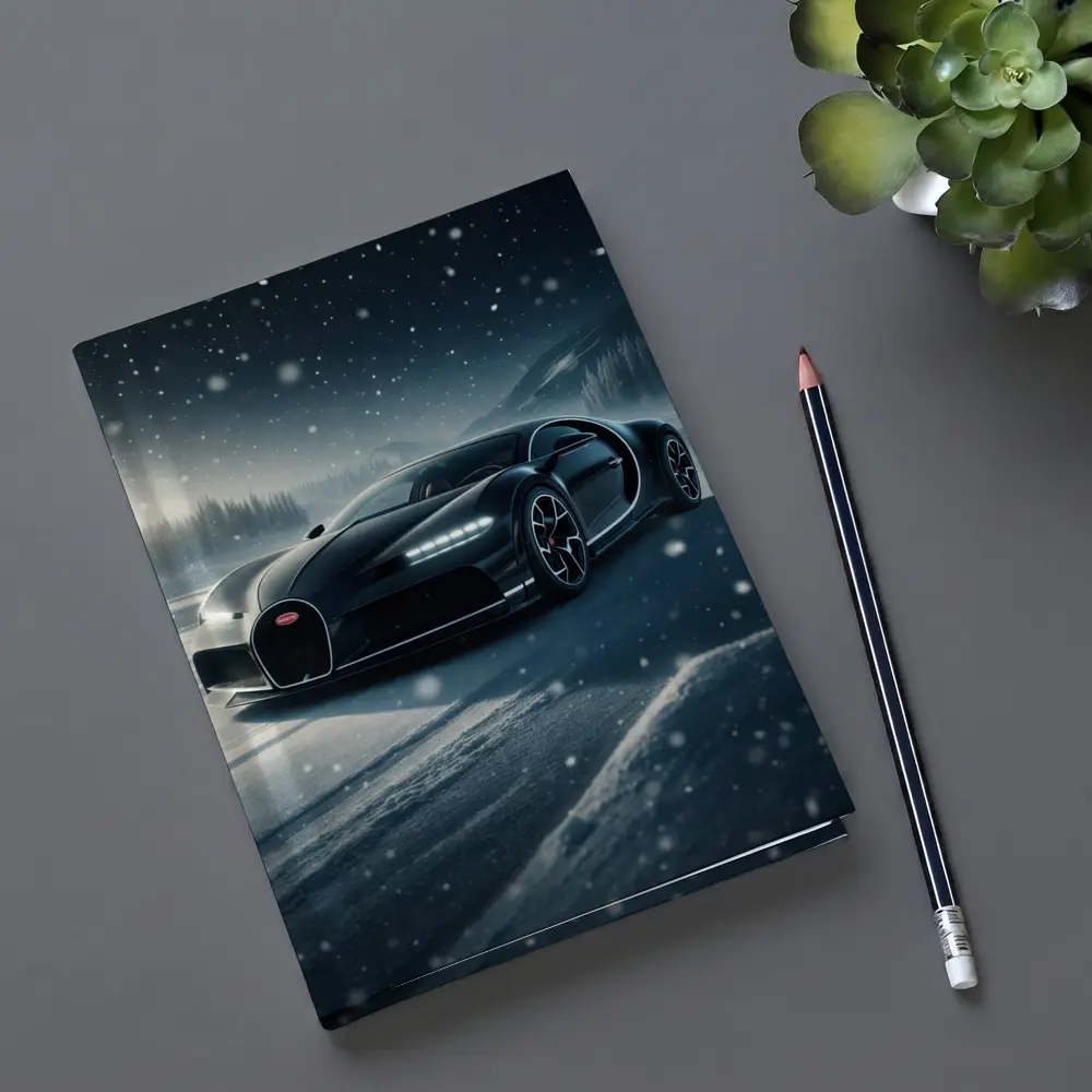 Bugatti Chiron Black Car Snowy Night – Notebooks