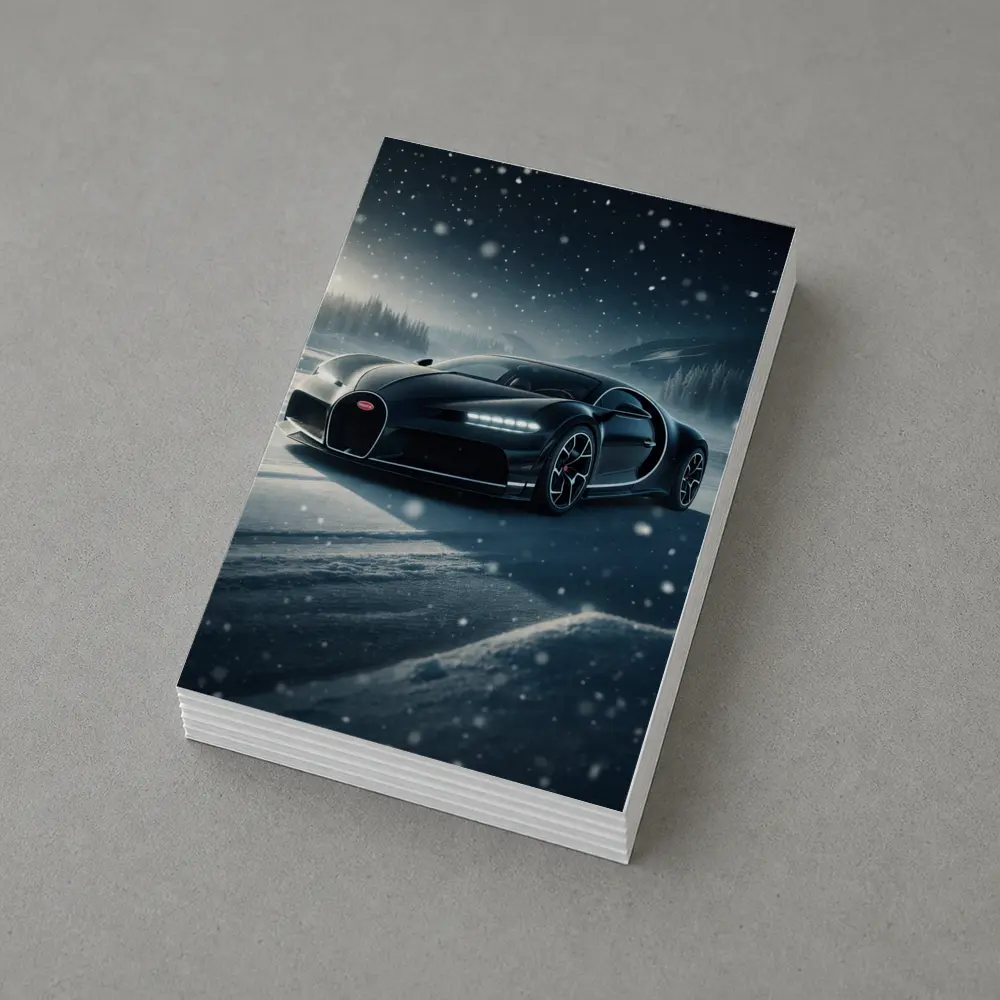 Bugatti Chiron Black Car Snowy Night – Postcards