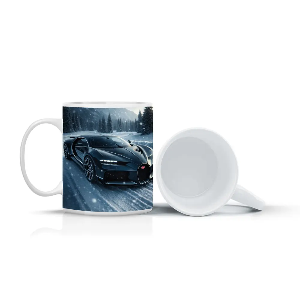 Bugatti Chiron Dark Blue Snowy Mountain Road – Mugs