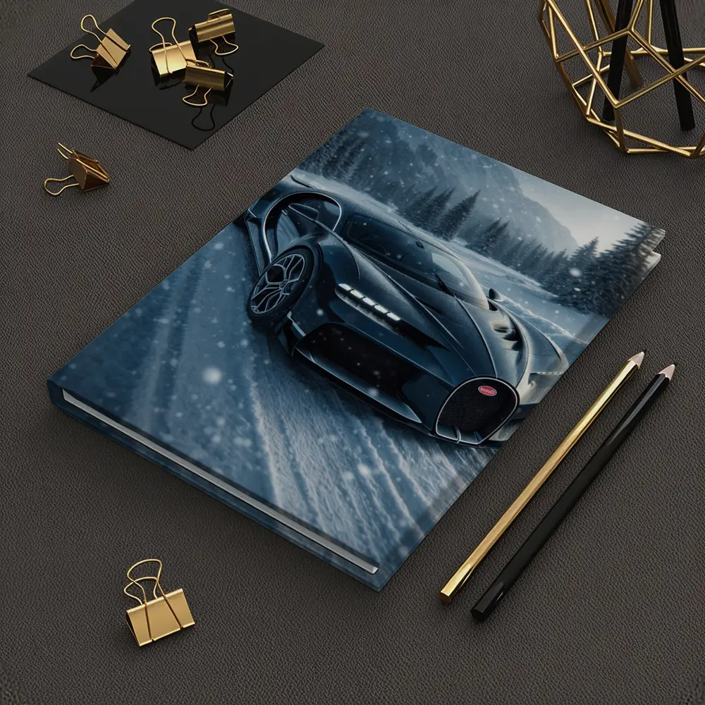 Bugatti Chiron Dark Blue Snowy Mountain Road – Notebooks