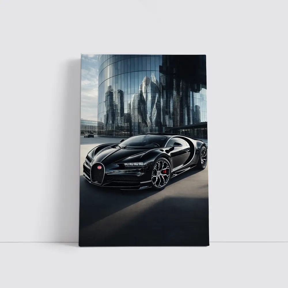 Bugatti Chiron Black City Glass Buildings – Wall Art