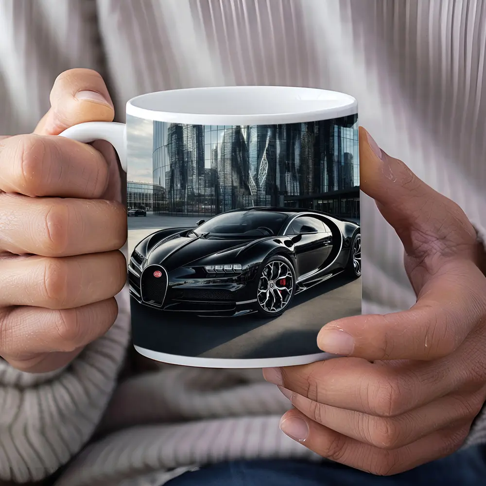Bugatti Chiron Black City Glass Buildings – Mugs