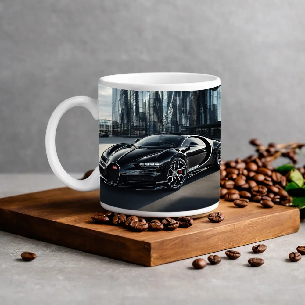 Bugatti Chiron Black City Glass Buildings – Mugs