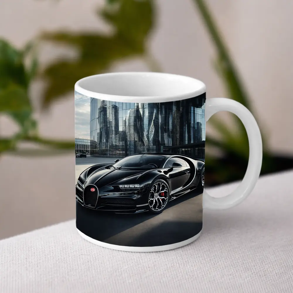 Bugatti Chiron Black City Glass Buildings – Mugs