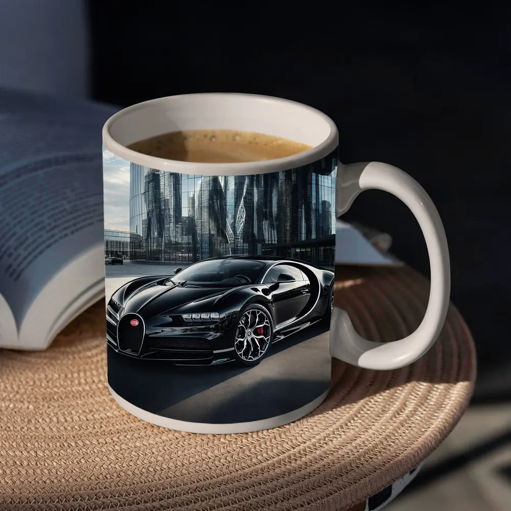 Bugatti Chiron Black City Glass Buildings – Mugs