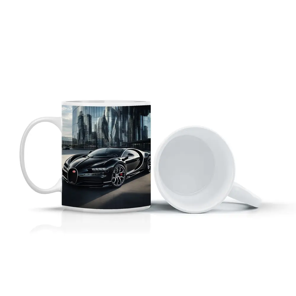 Bugatti Chiron Black City Glass Buildings – Mugs