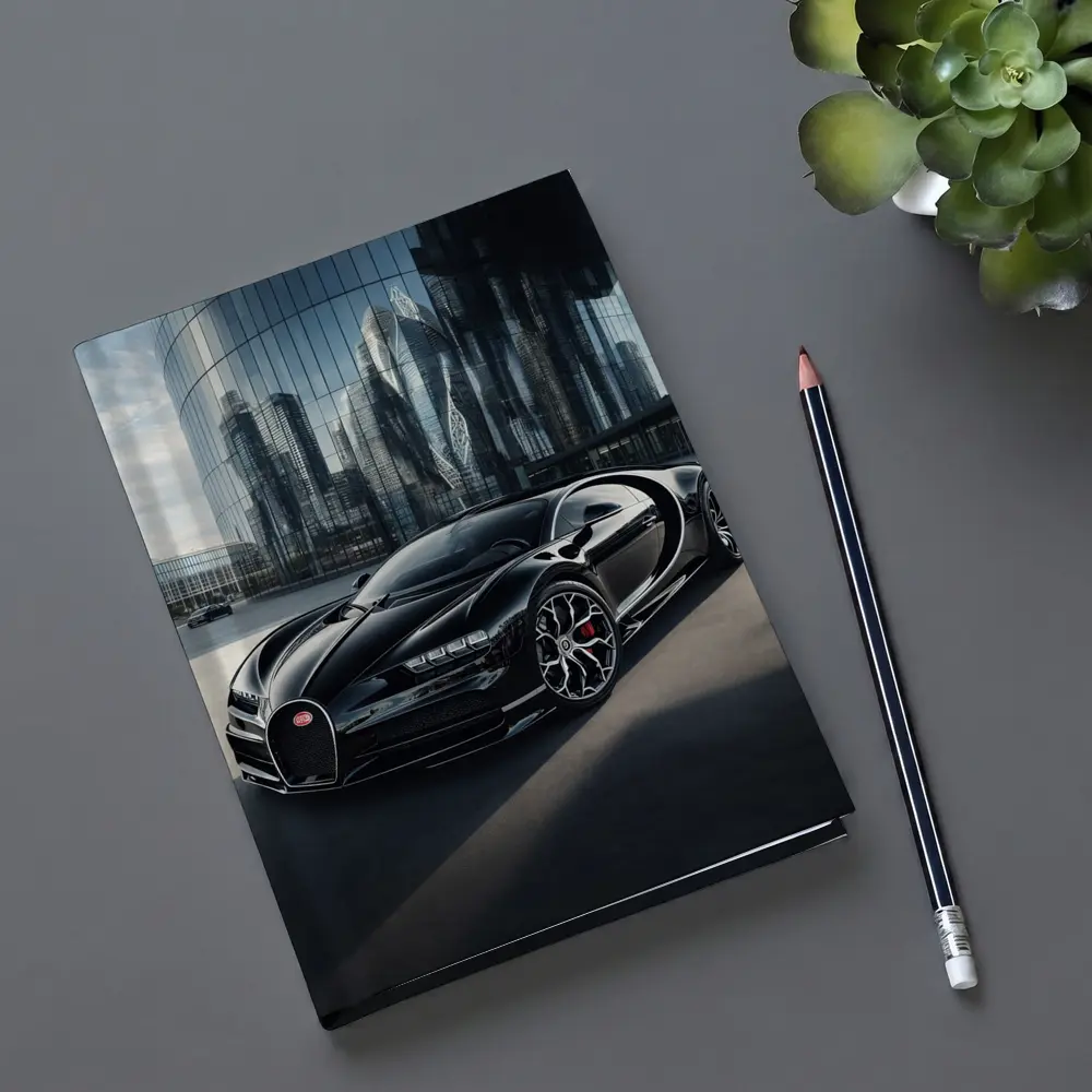 Bugatti Chiron Black City Glass Buildings – Notebooks