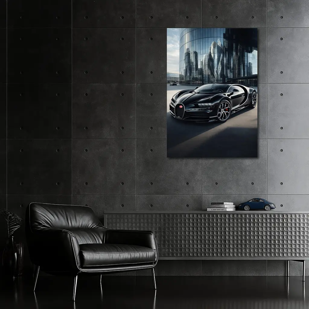 Bugatti Chiron Black City Glass Buildings – Wall Art