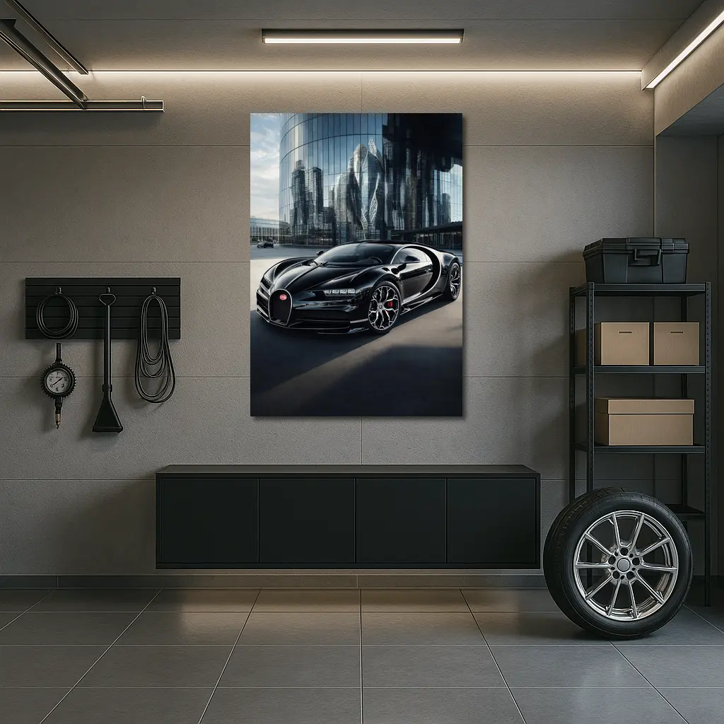 Bugatti Chiron Black City Glass Buildings – Wall Art