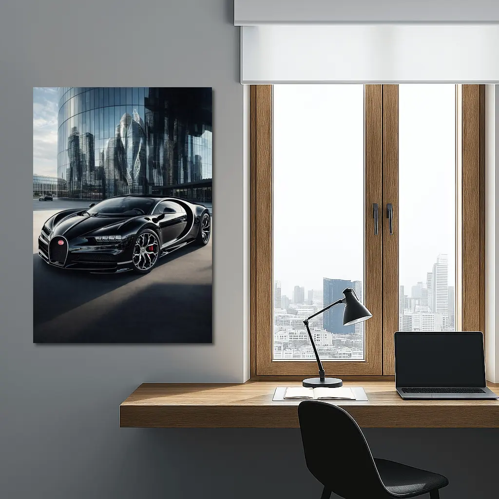Bugatti Chiron Black City Glass Buildings – Wall Art