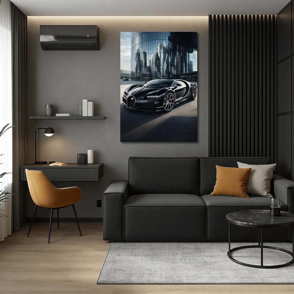 Bugatti Chiron Black City Glass Buildings – Wall Art