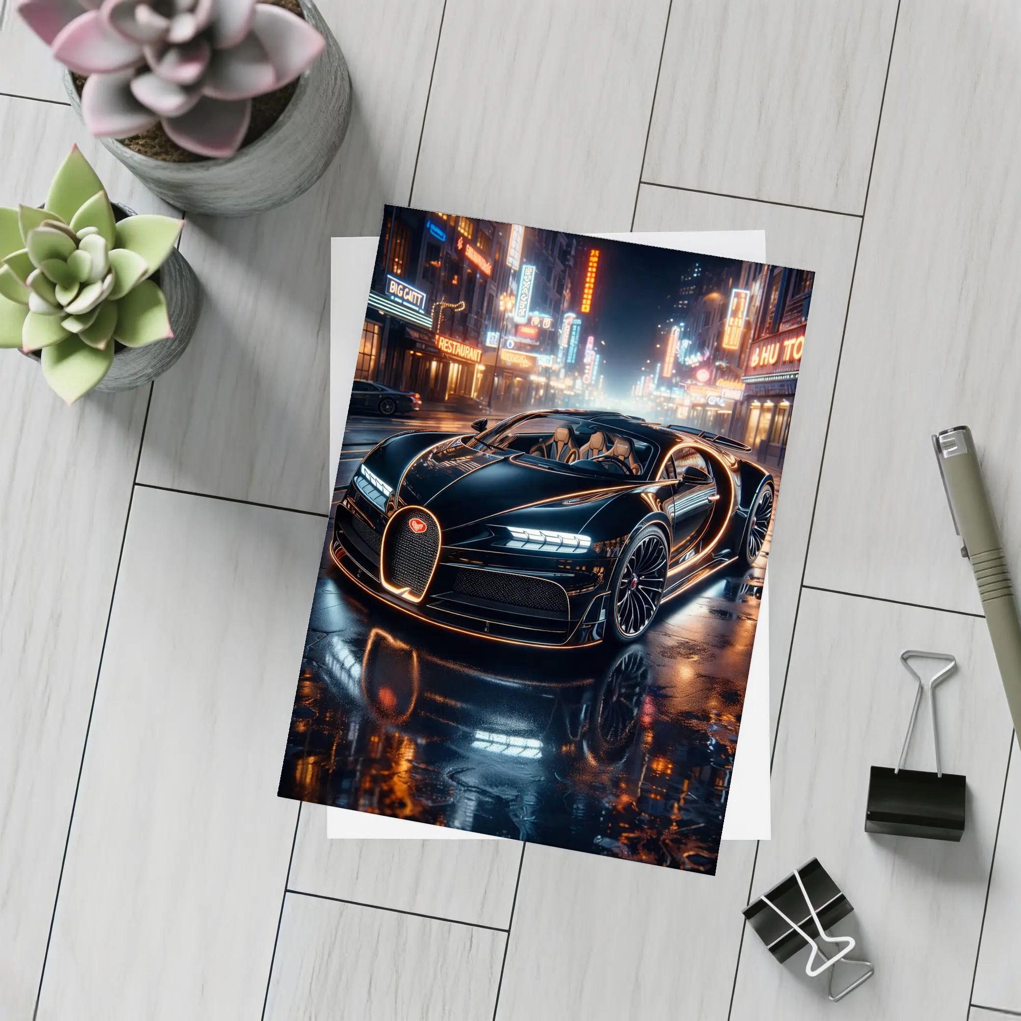 Bugatti La Voiture Noire Neon City Night – Postcards