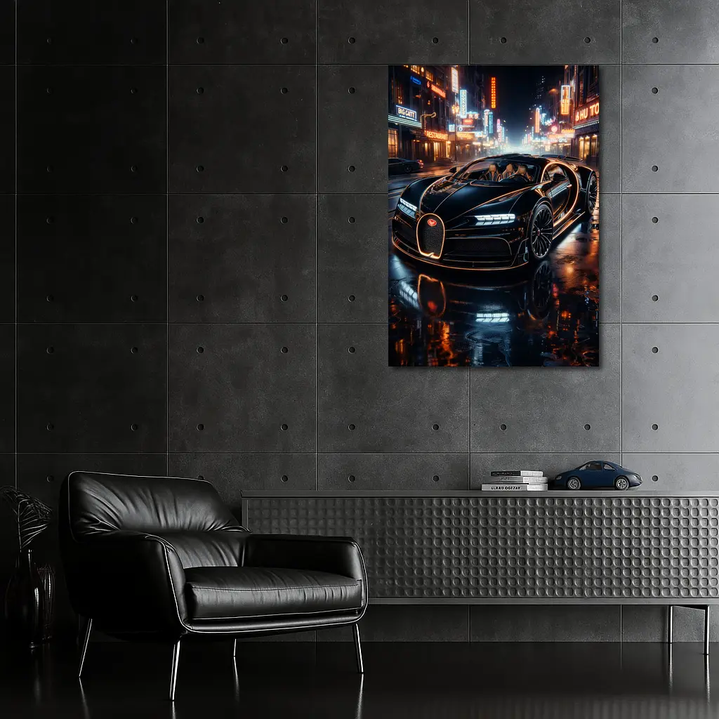 Bugatti La Voiture Noire Neon City Night – Wall Art