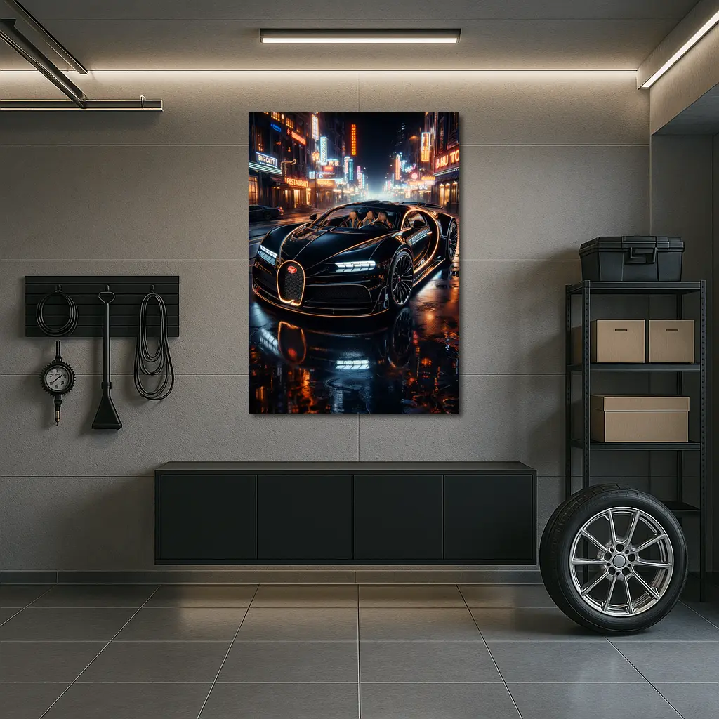 Bugatti La Voiture Noire Neon City Night – Wall Art
