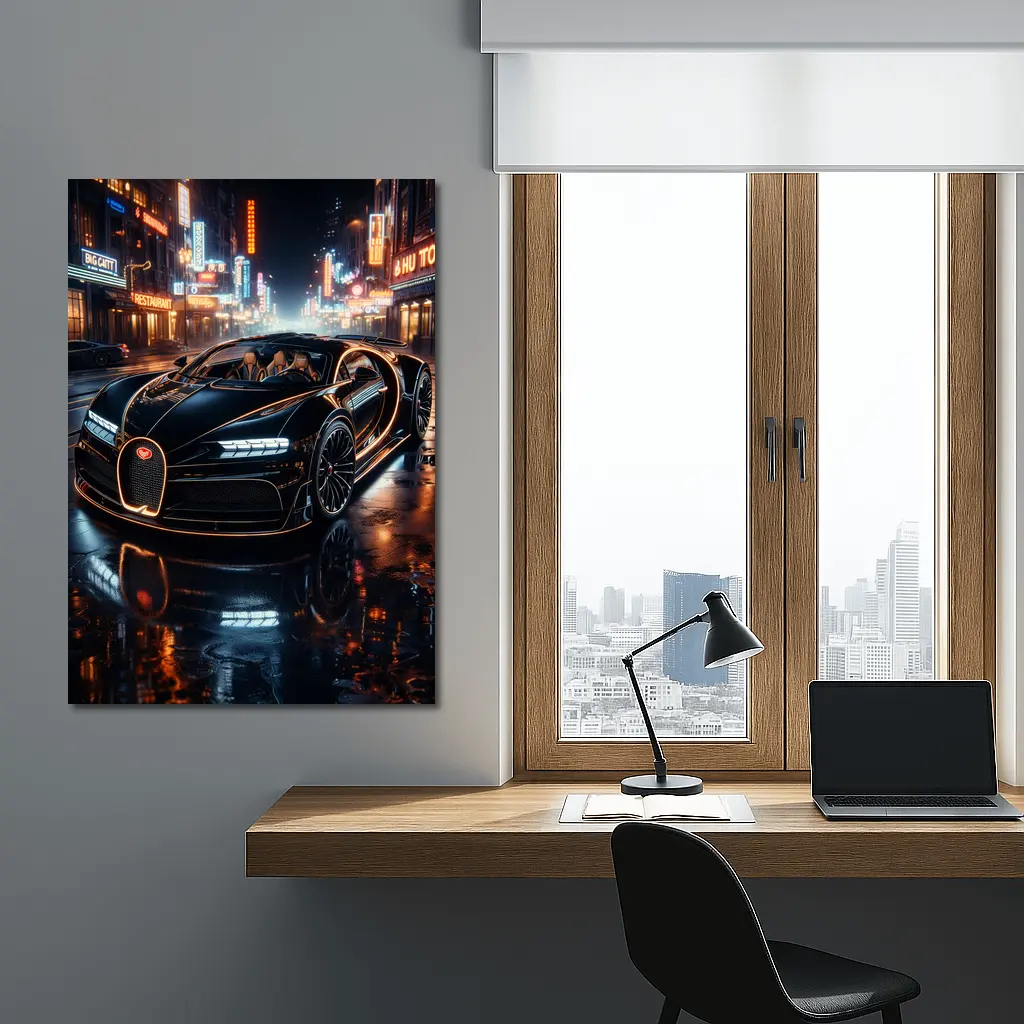 Bugatti La Voiture Noire Neon City Night – Wall Art