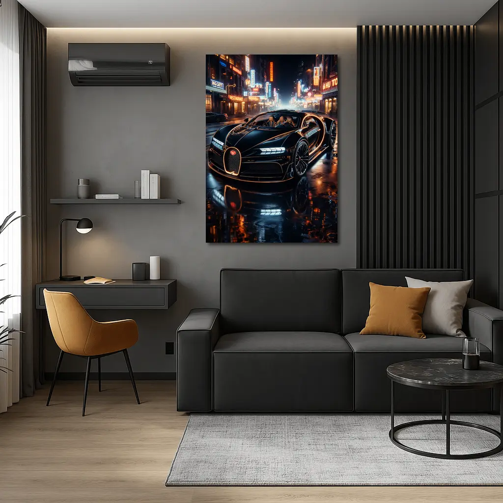 Bugatti La Voiture Noire Neon City Night – Wall Art