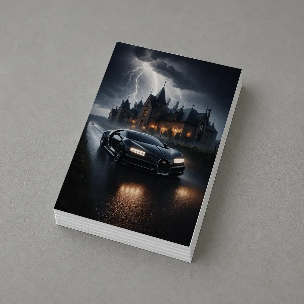 Bugatti Chiron Storm Dark Mansion Night – Postcards