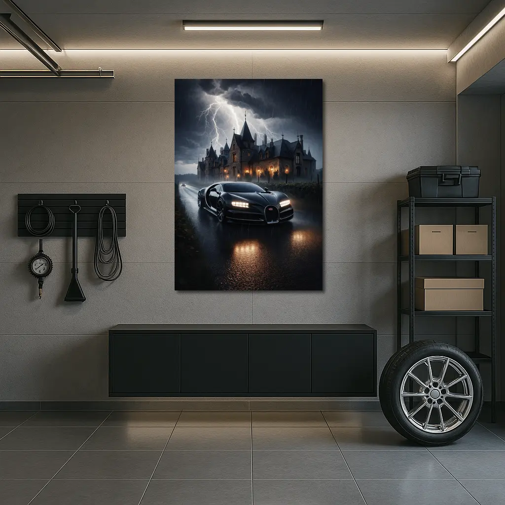 Bugatti Chiron Storm Dark Mansion Night – Wall Art