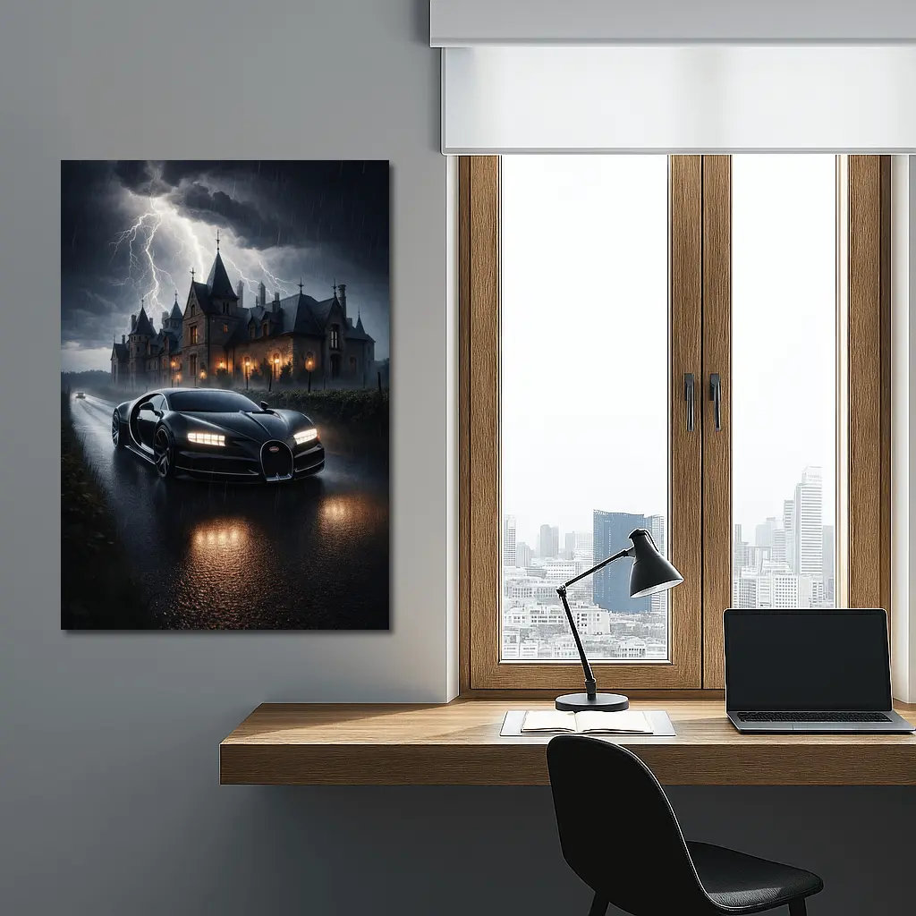 Bugatti Chiron Storm Dark Mansion Night – Wall Art