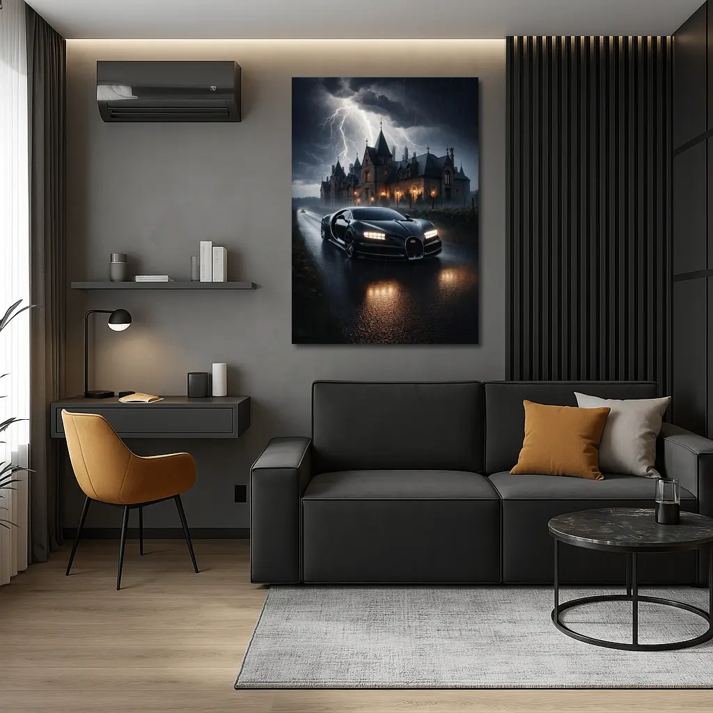 Bugatti Chiron Storm Dark Mansion Night – Wall Art