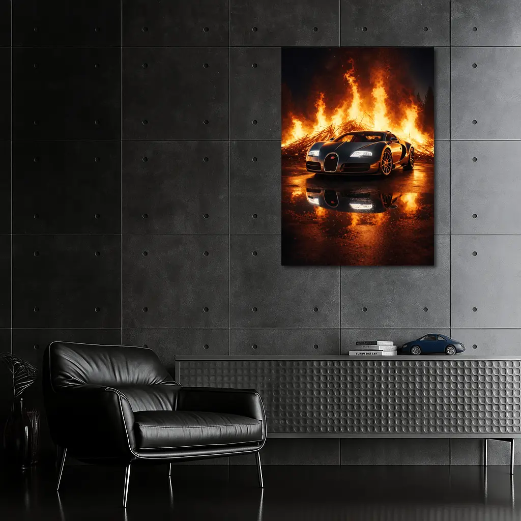 Bugatti Veyron Engulfed in Dramatic Fire – Wall Art