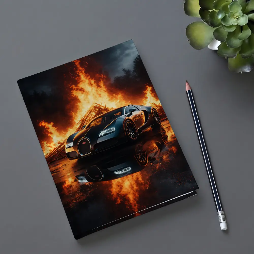 Bugatti Veyron Black Car Massive Fire Background – Notebooks