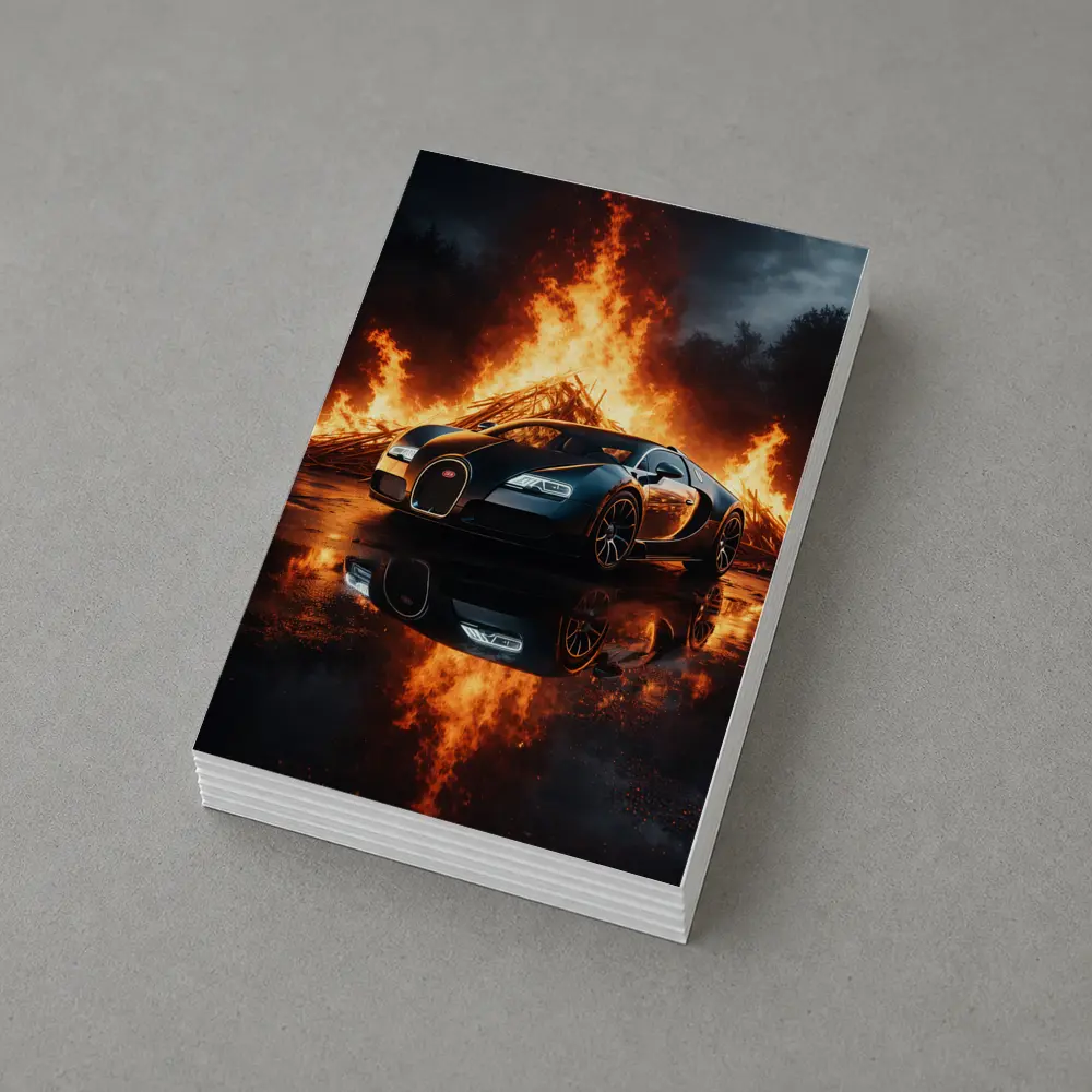 Bugatti Veyron Black Car Massive Fire Background – Postcards