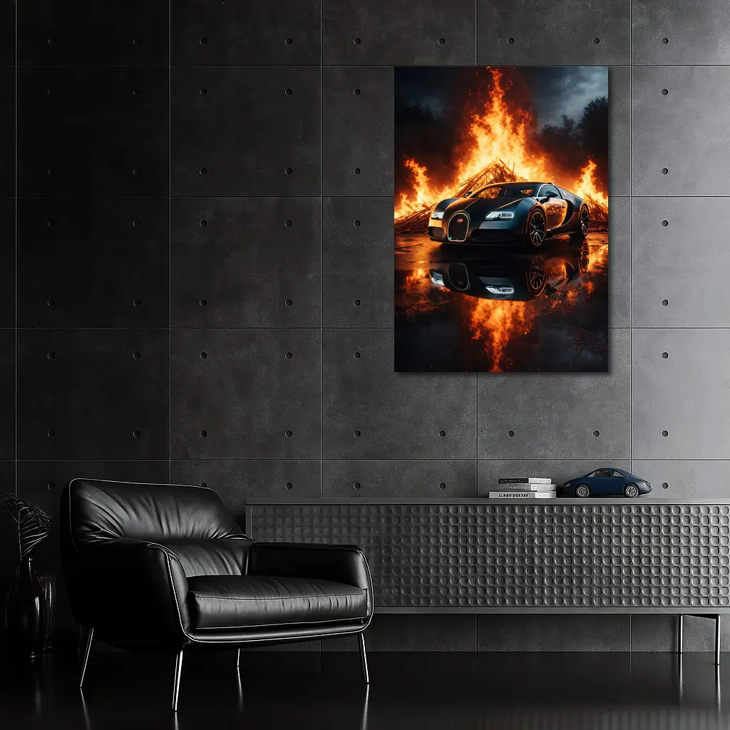 Bugatti Veyron Black Car Massive Fire Background
