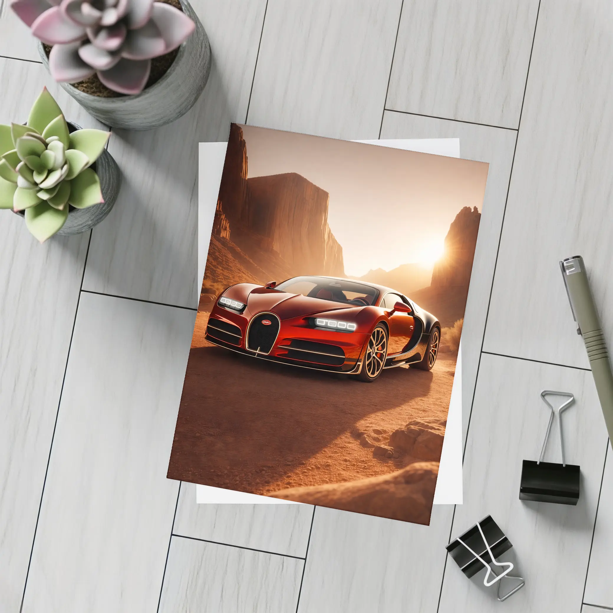 Bugatti Chiron Red Desert Canyon Sunset – Postcards