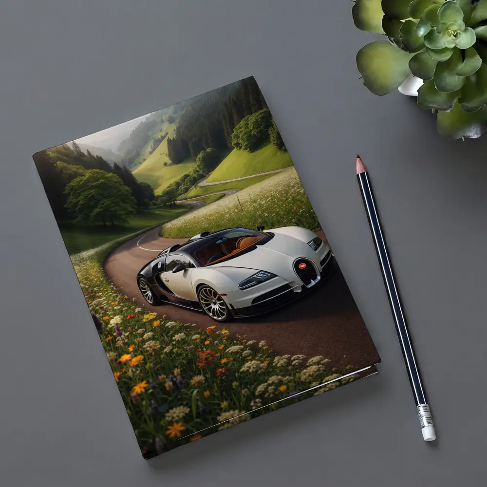 Bugatti Veyron White Supercar Winding Country Road – Notebooks