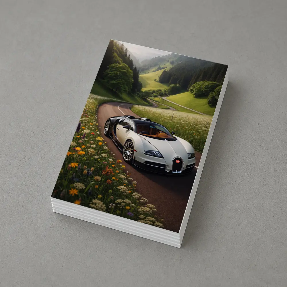 Bugatti Veyron White Supercar Winding Country Road – Postcards