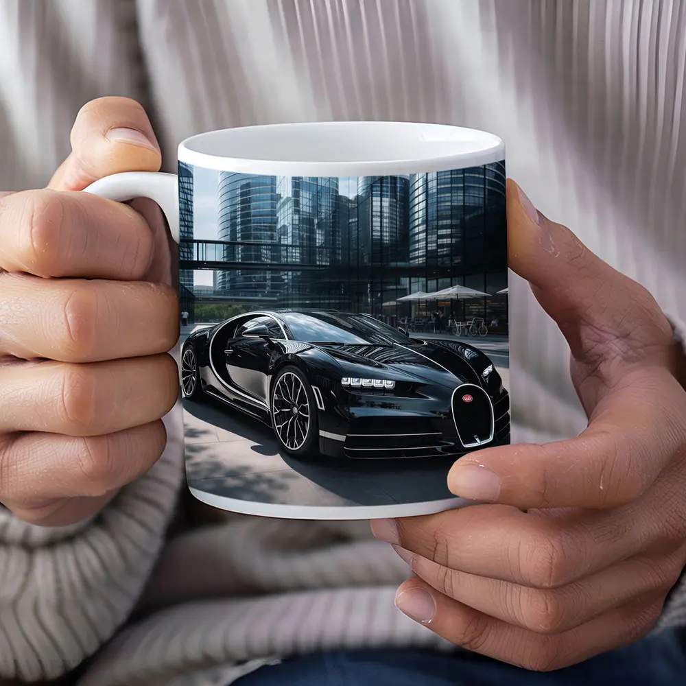 Bugatti Chiron Black Supercar City Buildings – Mugs