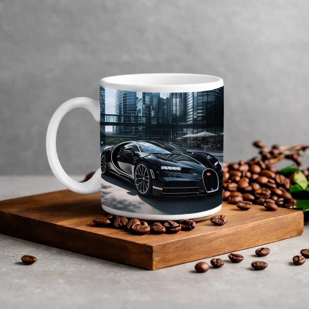 Bugatti Chiron Black Supercar City Buildings – Mugs