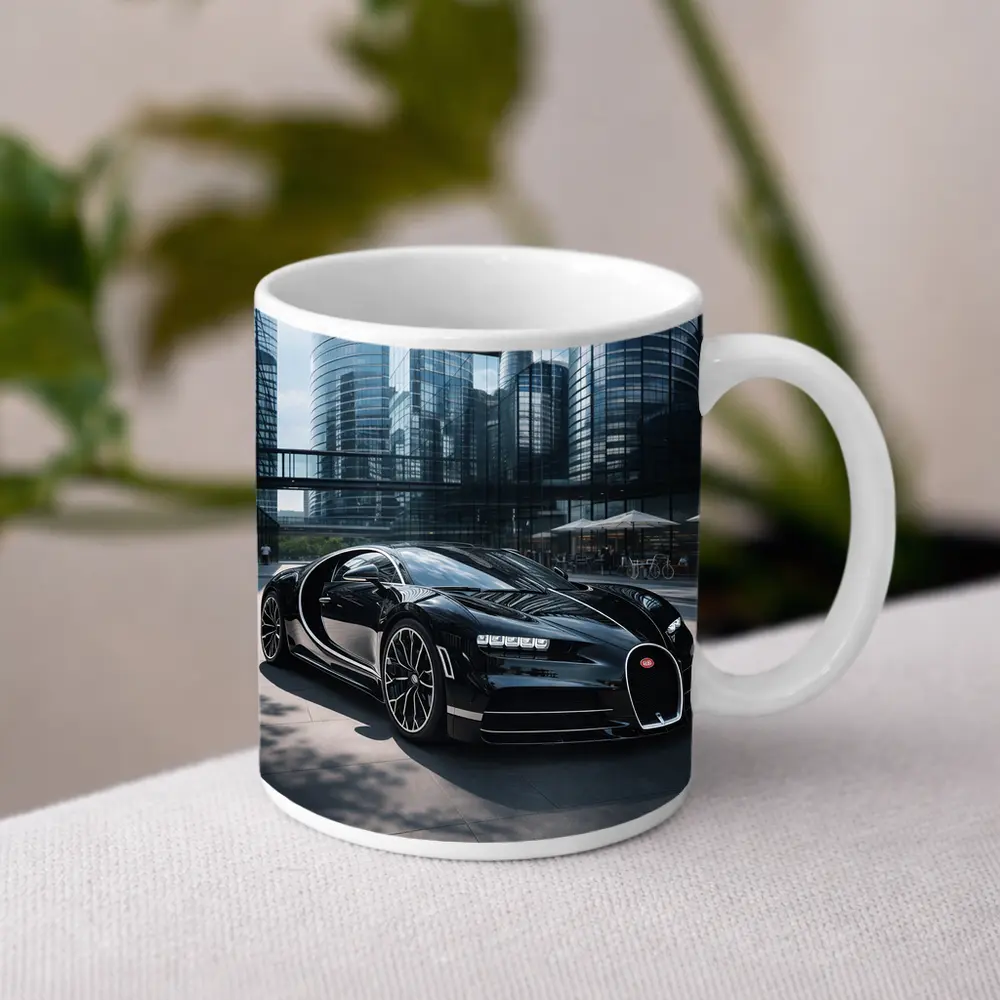 Bugatti Chiron Black Supercar City Buildings – Mugs