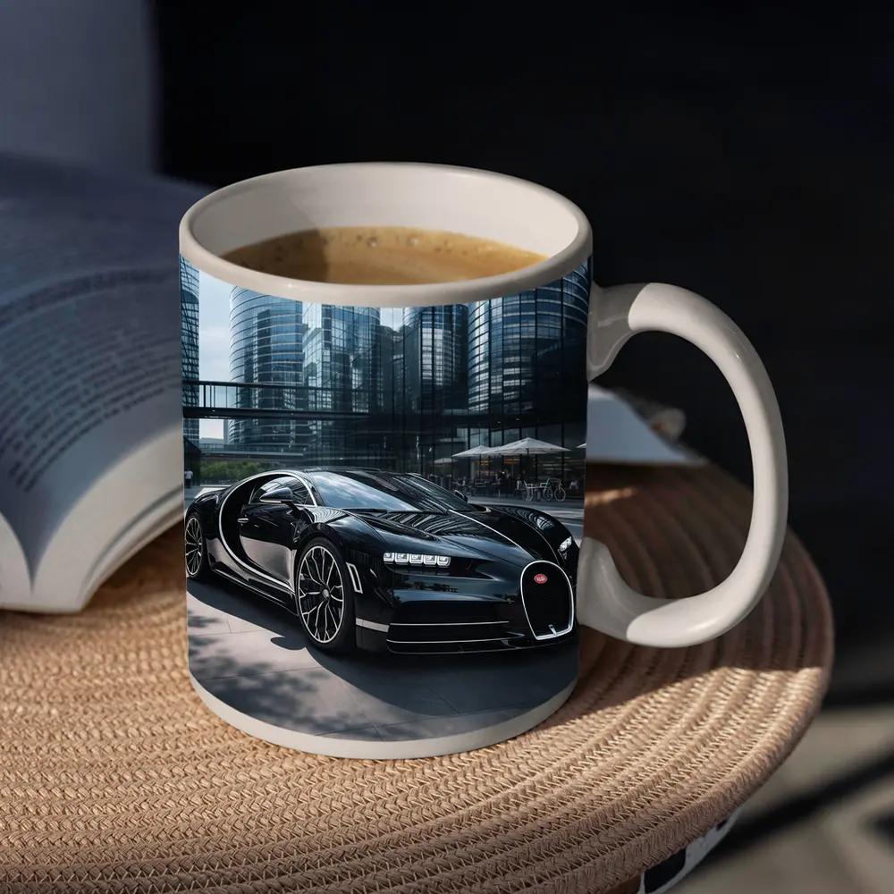 Bugatti Chiron Black Supercar City Buildings – Mugs
