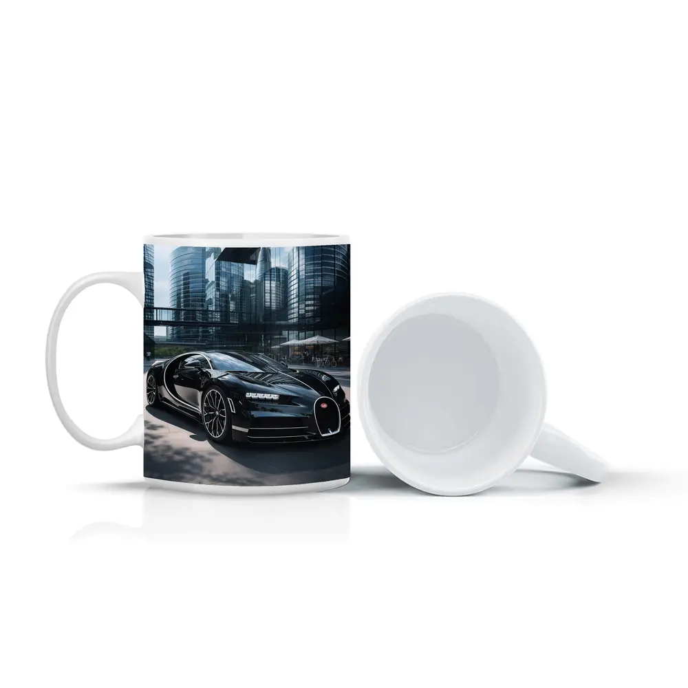 Bugatti Chiron Black Supercar City Buildings – Mugs