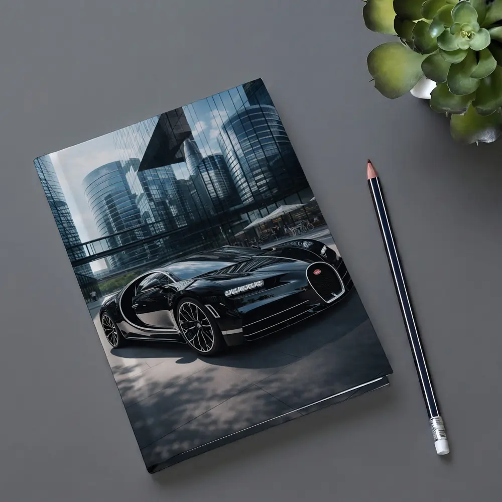 Bugatti Chiron Black Supercar City Buildings – Notebooks