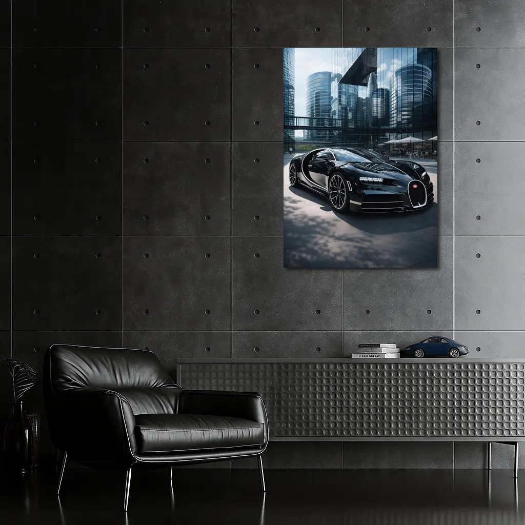 Bugatti Chiron Black Supercar City Buildings – Wall Art
